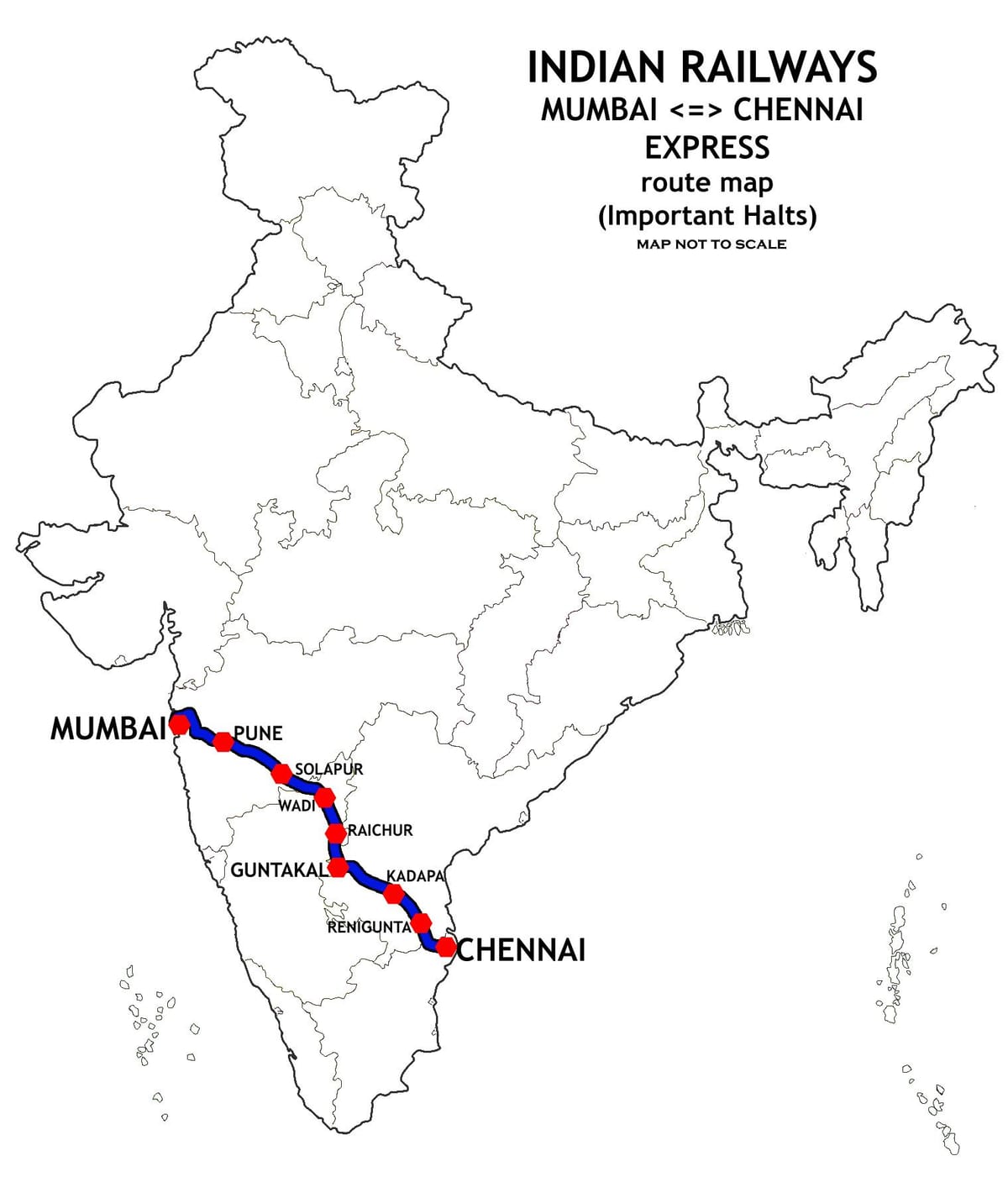 Mumbai, da Chennai vlak poti zemljevid