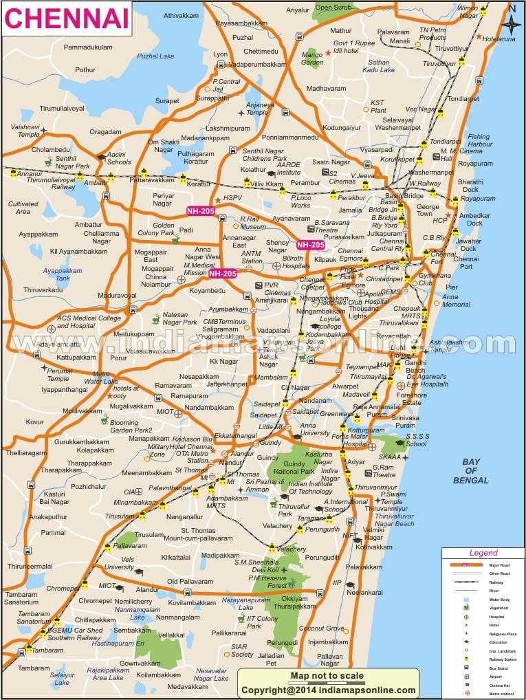 Chennai mesto, polno zemljevid