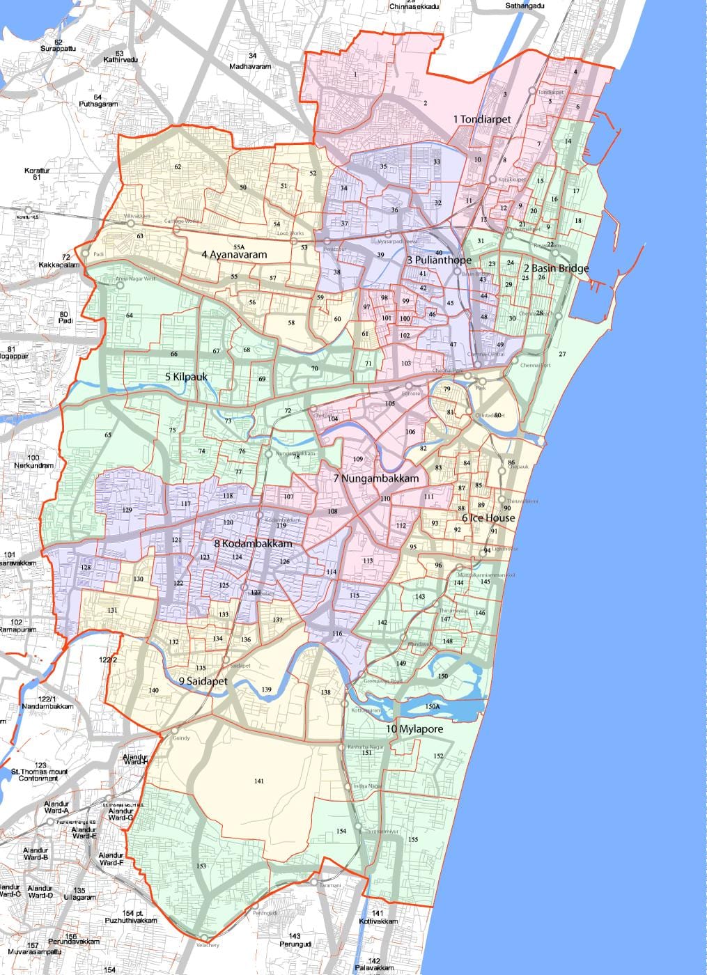 večja Chennai corporation zemljevid