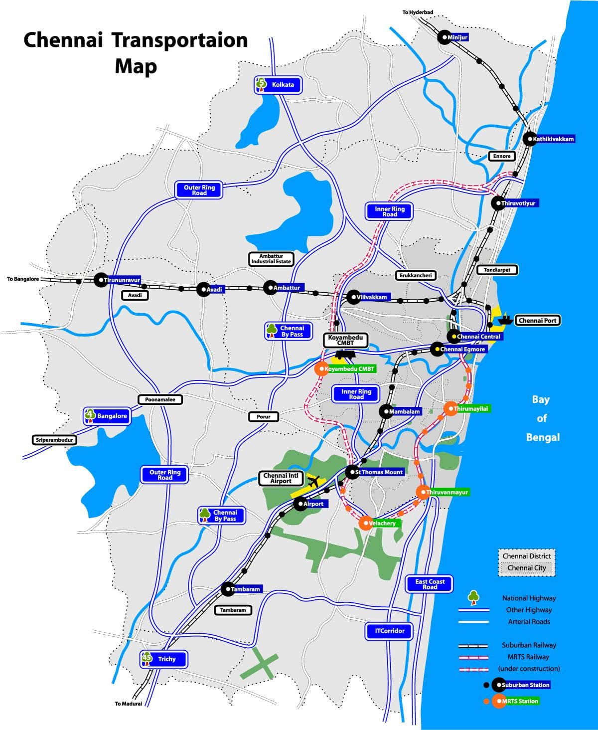 zemljevid Chennai jezera