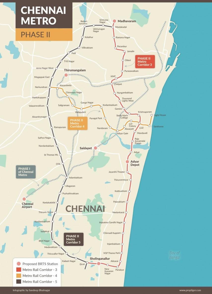 metro železnica Chennai pot map faza 2
