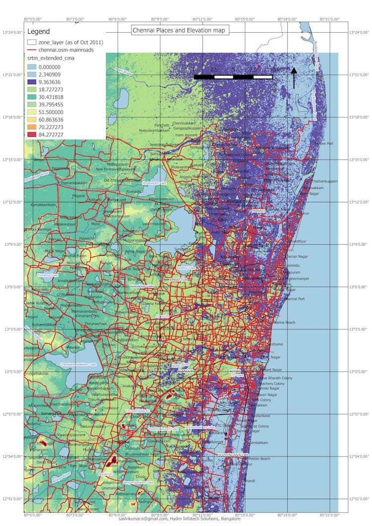 poplav zemljevid Chennai