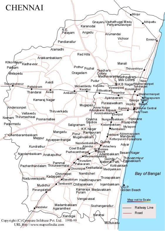 Chennai zemljevid z navodili