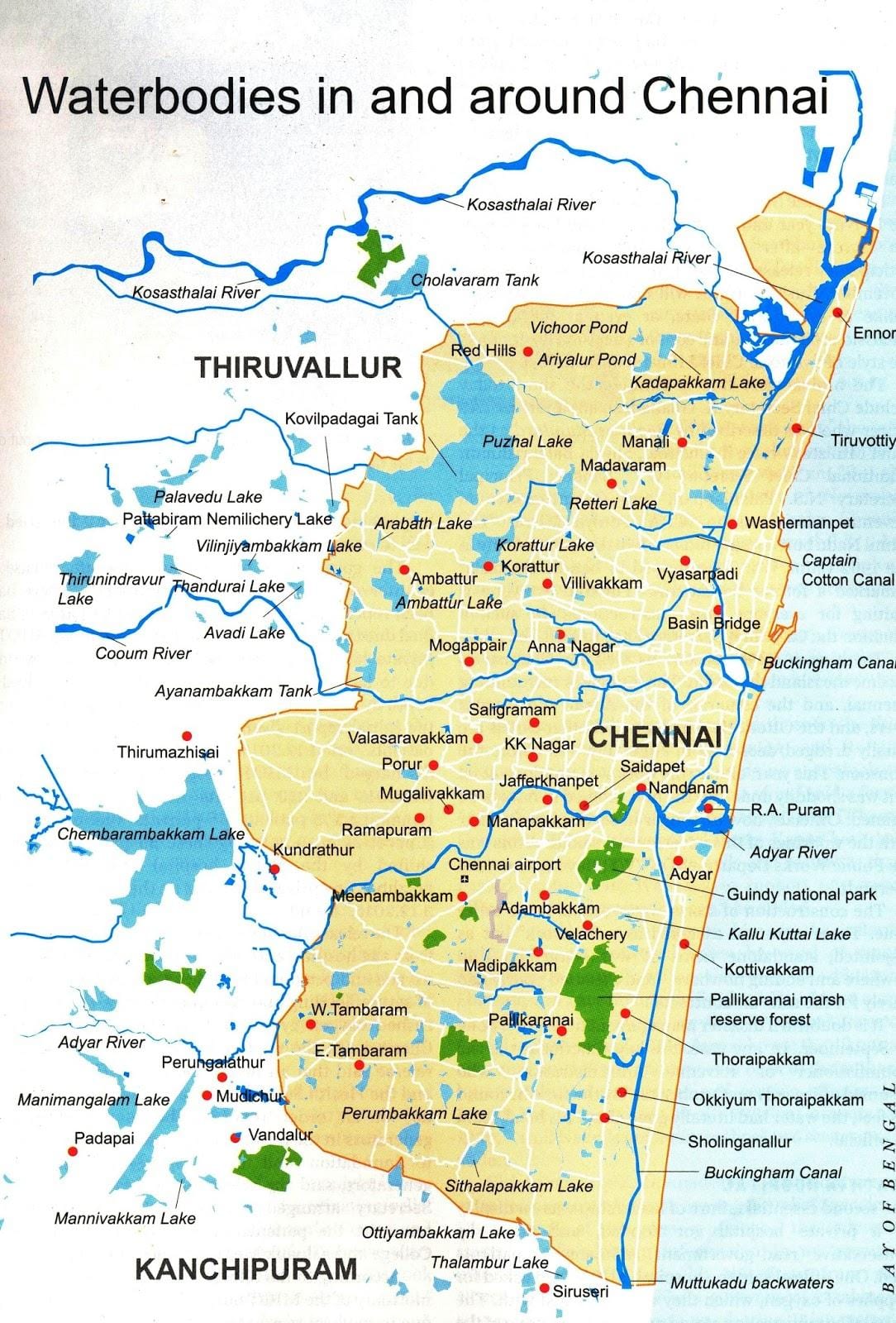 Chennai vodnih teles zemljevid