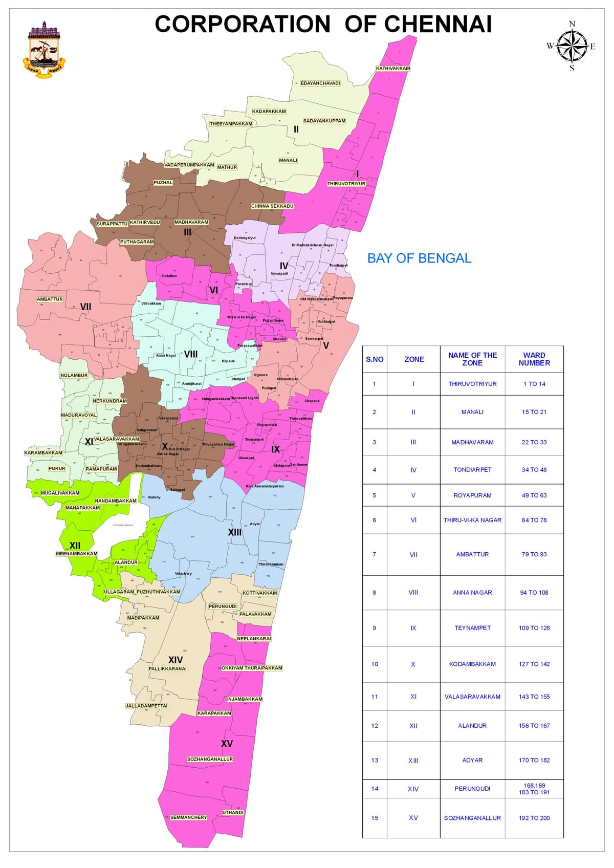 Chennai corporation ward zemljevid
