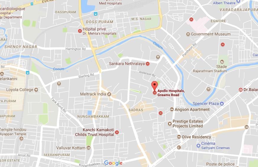 Apollo bolnišnici Chennai Greams cestni zemljevid