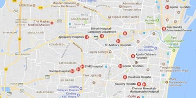 Zemljevid Chennai Bolnišnice 