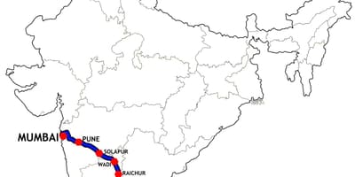Mumbai, da Chennai vlak poti zemljevid